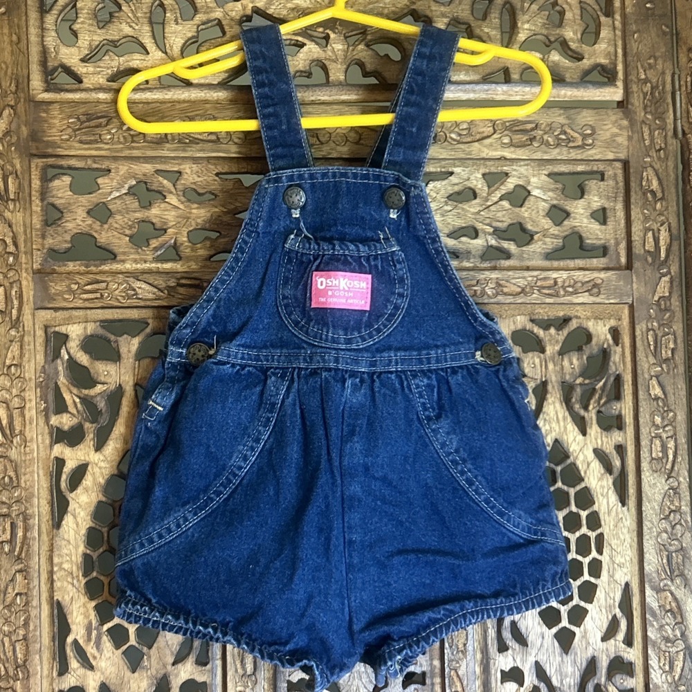Vintage OshKosh B'Gosh Girl's 24 Months Denim Short Overall Bubble Vestbak USA